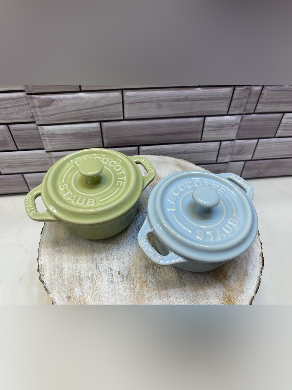 STAUB ❤️Ceramics  Mini Round Cocotte 10cm Macaron Light Blue& Green NIB